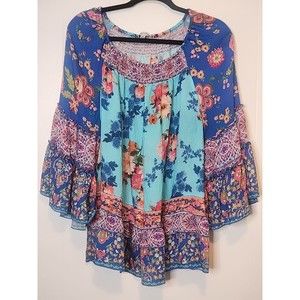 John Mark Riviera Floral Ruffle Sleeve Top On/Off Shoulder Size XL